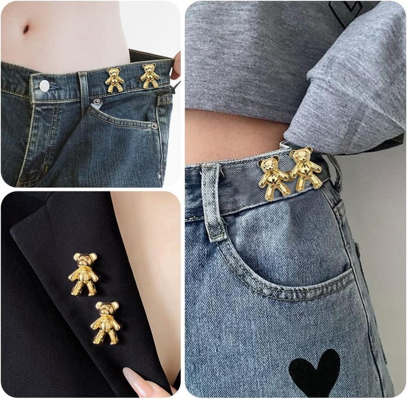 Sileni Sileni Detachable Jeans Button Cute Bear Button Pins for Jeans No Sew Instant Adjustable Waist Buckle Loose Jeans Waist Adjuster Tightener for Skirt Pants 1 Pair Gold - Image 2
