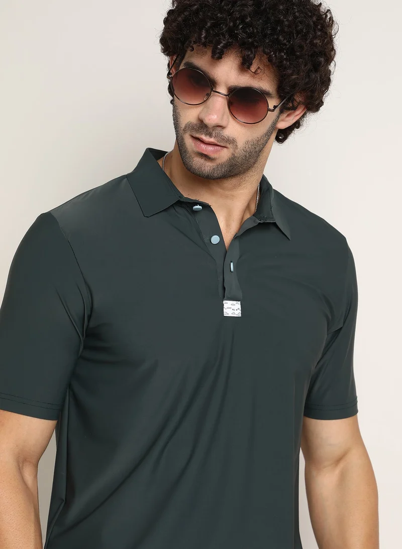 كامبوس سوترا Men's Sacramento Green Seamless Solid Polo T-Shirt For Casual Wear | Polo Neck | Short Regular Sleeves | Half-Button Closure | T-Shirt Crafted With Comfort Fit For Everyday Wear