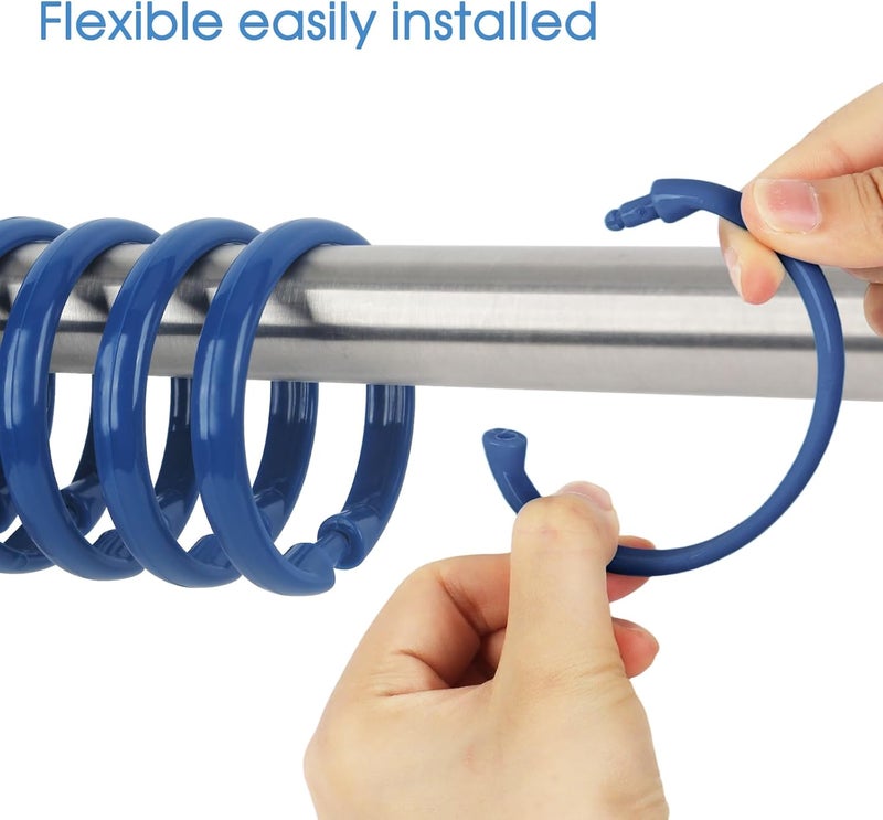 Qulable Navy Blue Shower Curtain Hooks - 12 Pcs Circular Plastic Shower Curtain Rings for Bathroom - O Shaped Dark Blue Shower Hooks Rings for Shower Curtain Rod - Image 3