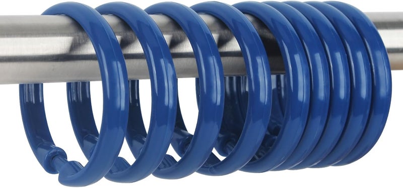 Qulable Navy Blue Shower Curtain Hooks - 12 Pcs Circular Plastic Shower Curtain Rings for Bathroom - O Shaped Dark Blue Shower Hooks Rings for Shower Curtain Rod - Image 1