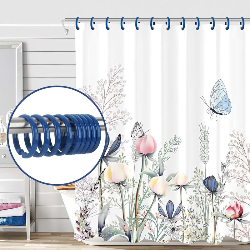 Qulable Navy Blue Shower Curtain Hooks - 12 Pcs Circular Plastic Shower Curtain Rings for Bathroom - O Shaped Dark Blue Shower Hooks Rings for Shower Curtain Rod - Image 5