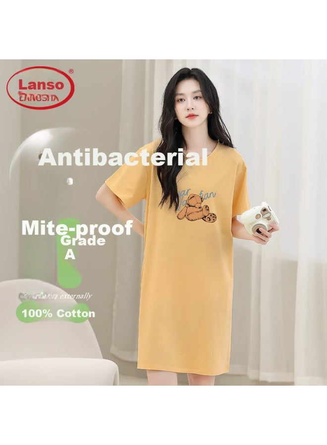 Langsha 25th Anniversary Summer New Women's Cotton 7a Antibacterial And Mite-proof Comfortable And Breathable 100% Cotton Nightgown Loose Home Wear