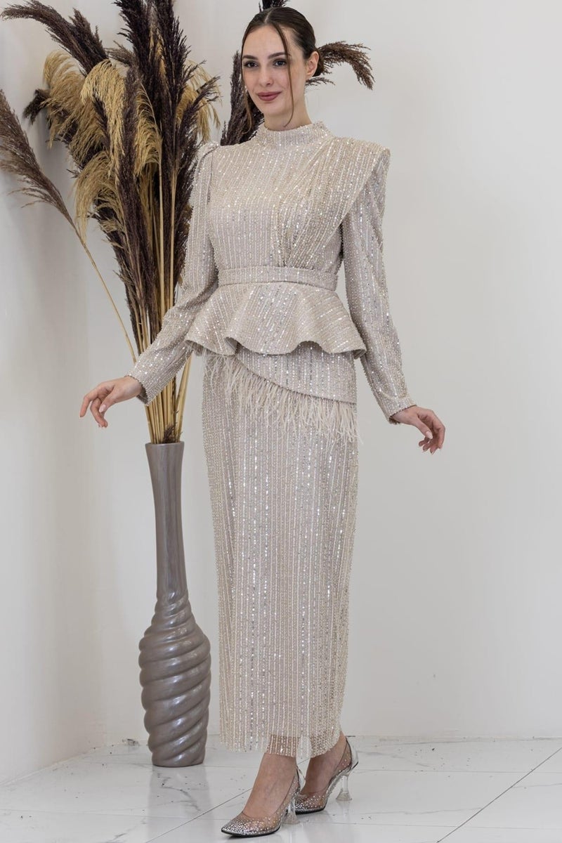 Esilanur Pamira Hijab Evening Dress Stone  - Image 1