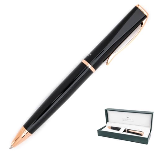Monteverde Impressa Ballpoint Pen Black with 18 Karat Rose Gold Trim Refillable with Parker Style Refills Luxury Writing Instrument - Image 1