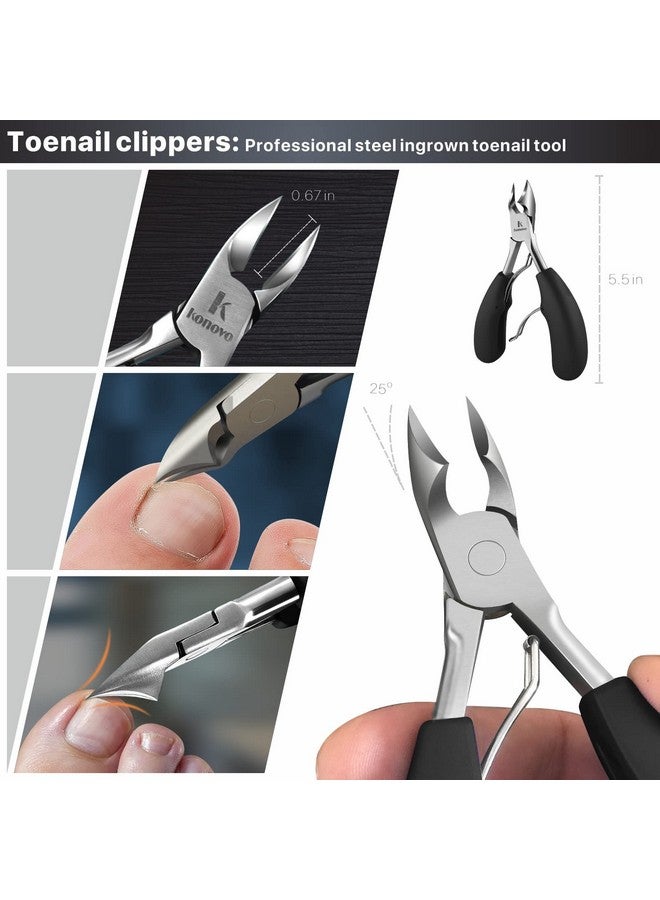 konovo Toenail Clippers For Seniors Thick Toenails Toe Nail Clippers Adult Thick Nails Long Handle Heavy Duty Nail Clippers Kit 6Pcs Black - Image 3