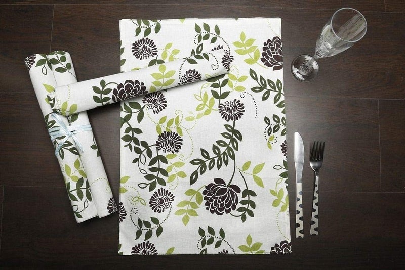 Dekor World Floral Printed Green Rectangle Table Cover with Place Mat & Napkin (Pack of 25) 150X275 Cm / 60X108 Inches for 8 Seater Dinning Table - Image 5