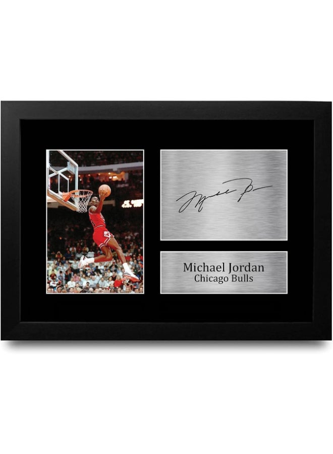 إتش دبليو سي تريدينغ HWC Trading FR هدية مايكل جوردان موقعة ومؤطرة مطبوعة بتوقيع A4 من Chicago Bulls هدايا عرض الصور - Image 1
