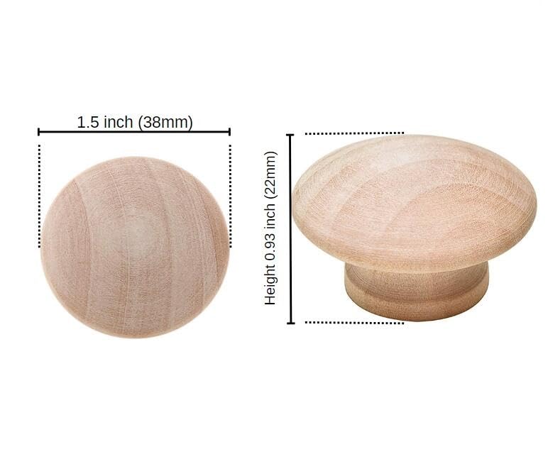 Silverline Round Wood Drawer Knob 1-1/2"", Unfinished Cabinet Pulls Handles Hardware For Drawer Wardrobe Dresser, 20 Pack - Image 2
