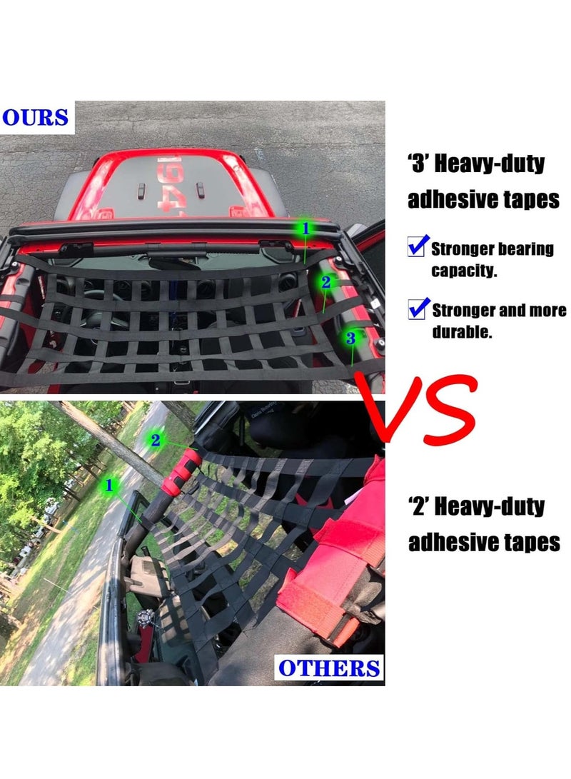 Roof Hammock Top Roof Cargo Net for 1987-2021 Wrangler YJ TJ LJ JK JKU JL JLU Gladiator JT Black - Image 3