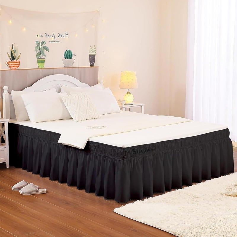 SLEEPINO SLEEPINO Wrap Around Bed Skirt for Queen Bed 60 x 72 Inch 15 Inch Drop Length Wrinkle Free Brushed Microfiber Fabric Bed Skirt Easy Elastic Feet Machine Washable Black 