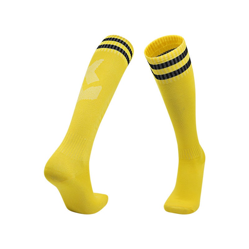 Adult Thin Striped Football Socks High Tube Sports Yellow and black 