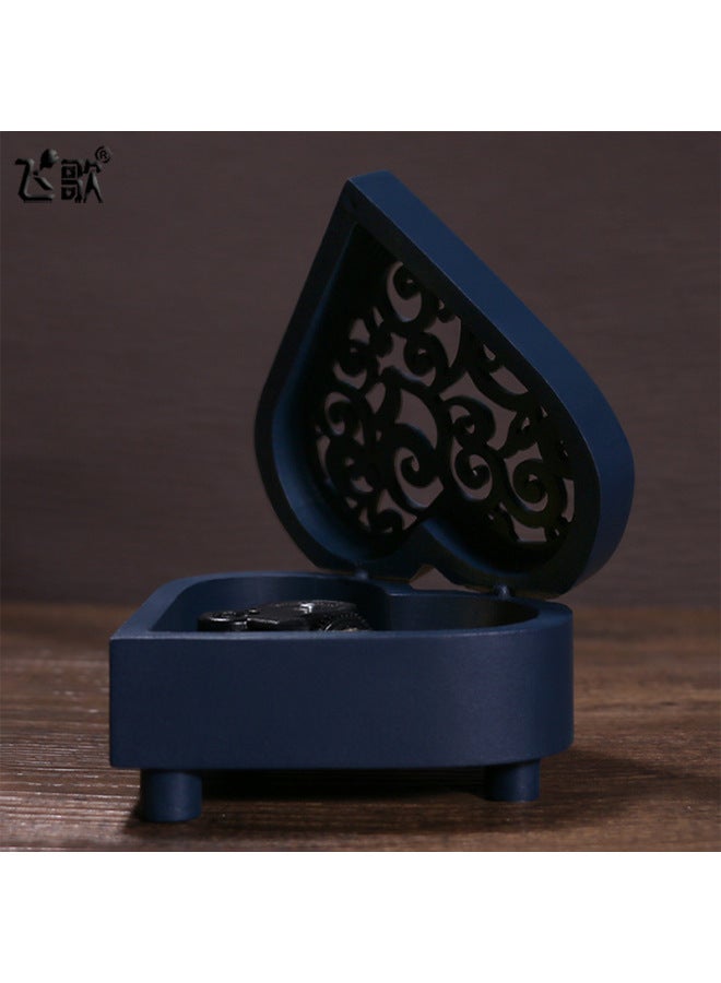 Vintage Heart-shaped Hand-cranked Music Box Wooden Octave Box Sky City Canon Creative Gift Gift Wholesale-Color:05 [classical Blue] Silver Movement-Dimensions:Music Pirates Of The Caribbean - Image 1