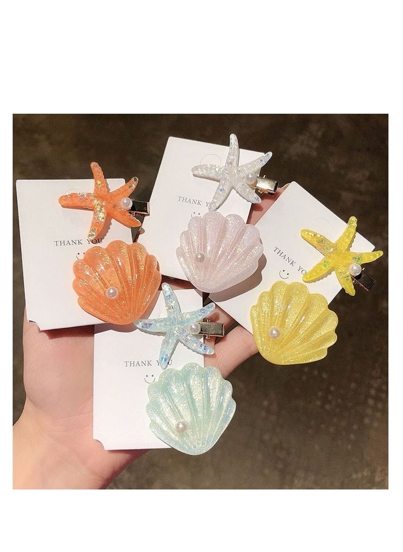 Generic 8 Pcs Japanese Style Small Fresh Dream Shell Hair Clip Starfish Bangs Seaside Summer Vacation Style Ins Sweet Side Clip Duckbill  - Image 1