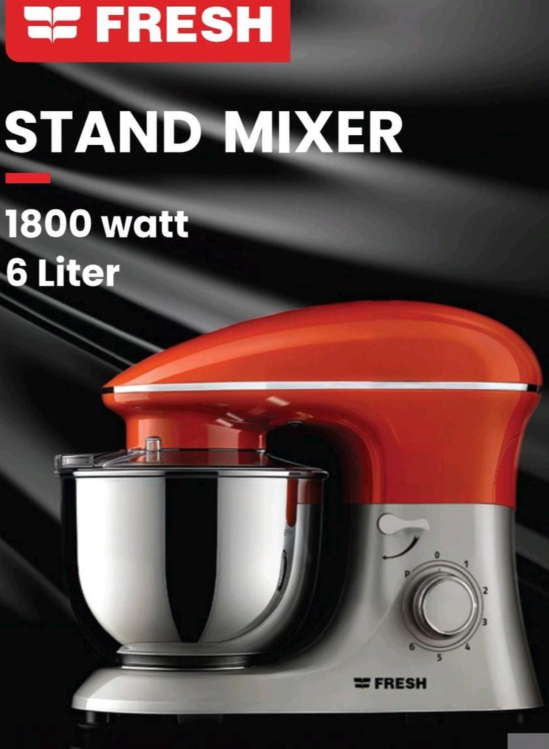 Fresh 1800W 6L Stand Mixer, Silver/Orange FSM-1800-OG - Image 3