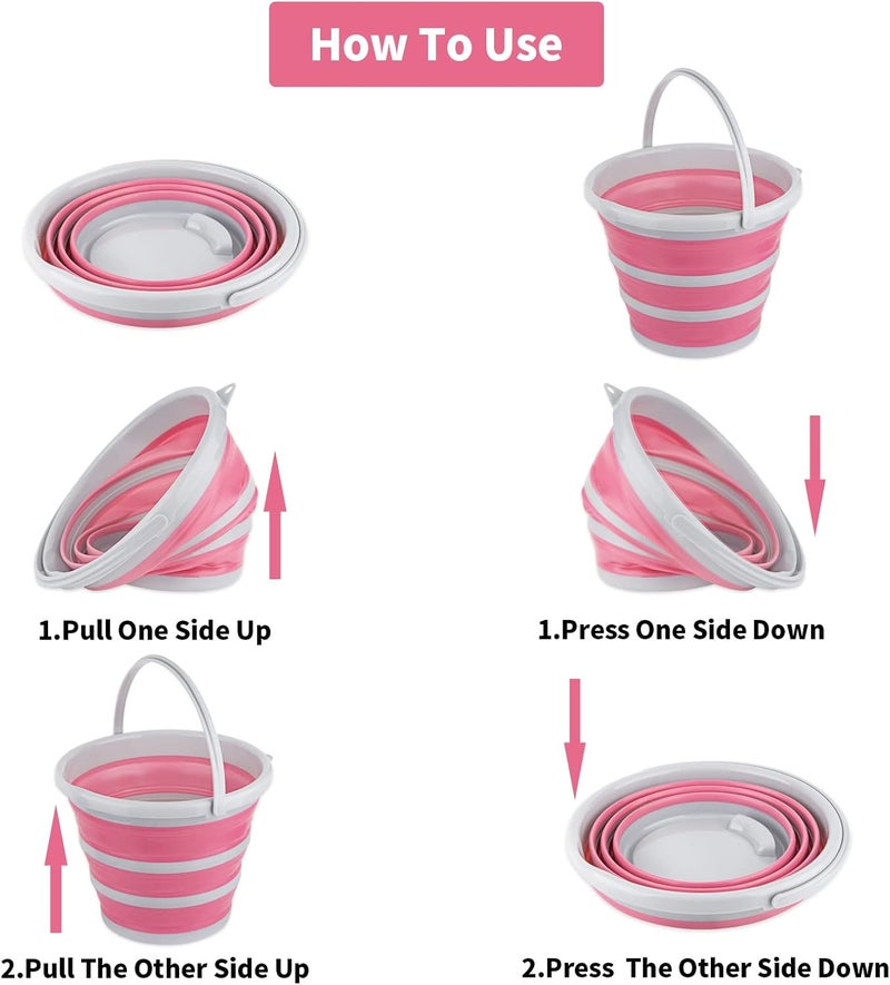 Craftend Collapsible Bucket 10L 2.6 Gallon Cleaning Bucket Mop Bucket Folding Foldable Portable Small Plastic Water Supplies for Outdoor Garden Camping Fishing Car Wash Space Saving Grey and Pink - Image 4