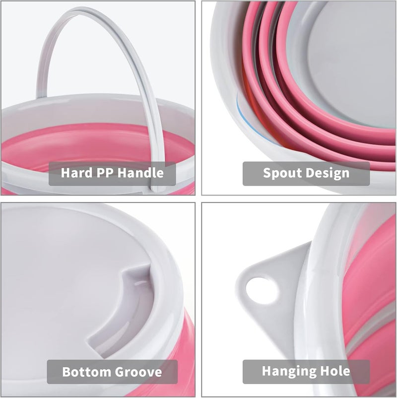 Craftend Collapsible Bucket 10L 2.6 Gallon Cleaning Bucket Mop Bucket Folding Foldable Portable Small Plastic Water Supplies for Outdoor Garden Camping Fishing Car Wash Space Saving Grey and Pink - Image 5