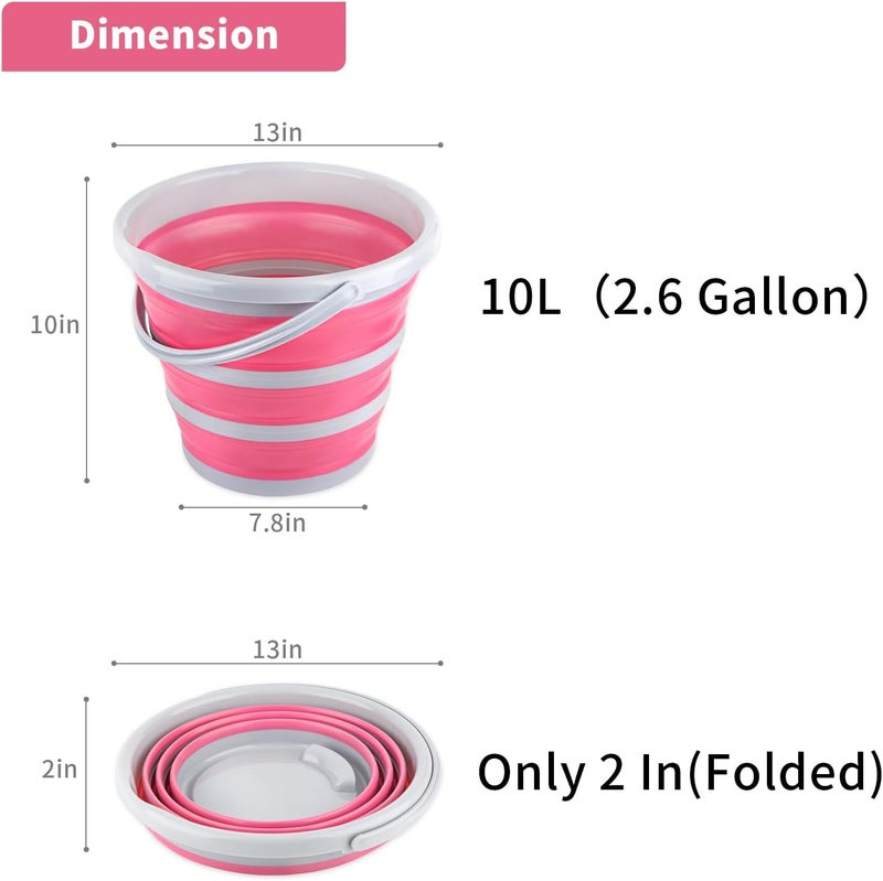 Craftend Collapsible Bucket 10L 2.6 Gallon Cleaning Bucket Mop Bucket Folding Foldable Portable Small Plastic Water Supplies for Outdoor Garden Camping Fishing Car Wash Space Saving Grey and Pink - Image 2
