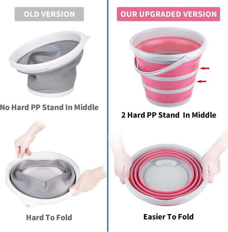 Craftend Collapsible Bucket 10L 2.6 Gallon Cleaning Bucket Mop Bucket Folding Foldable Portable Small Plastic Water Supplies for Outdoor Garden Camping Fishing Car Wash Space Saving Grey and Pink - Image 3