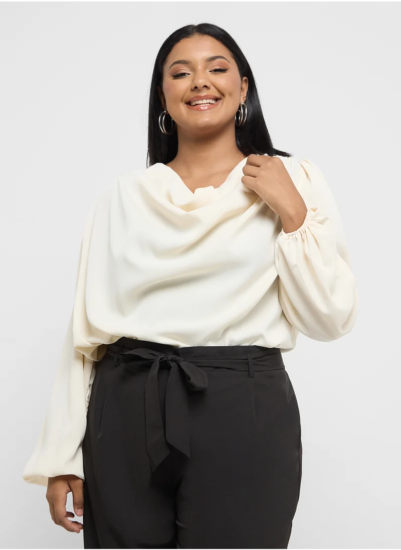 Ginger Plus Cowl Neck Draped Blouse