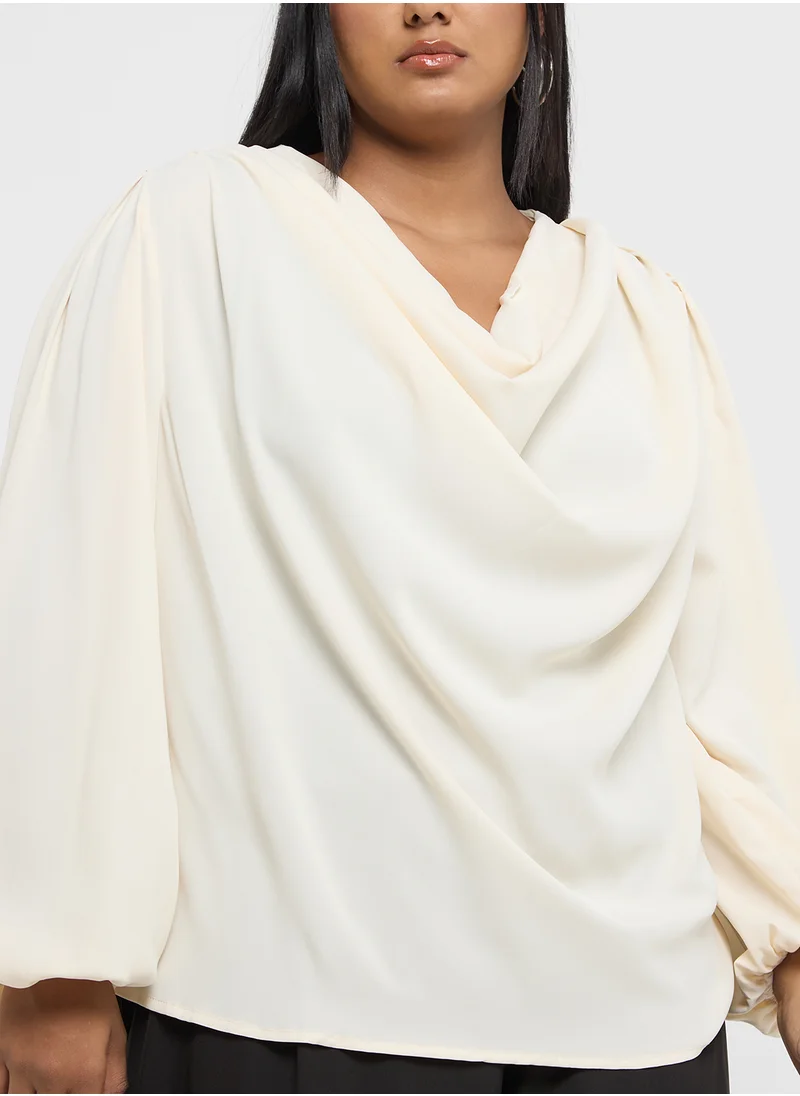 Ginger Plus Cowl Neck Draped Blouse