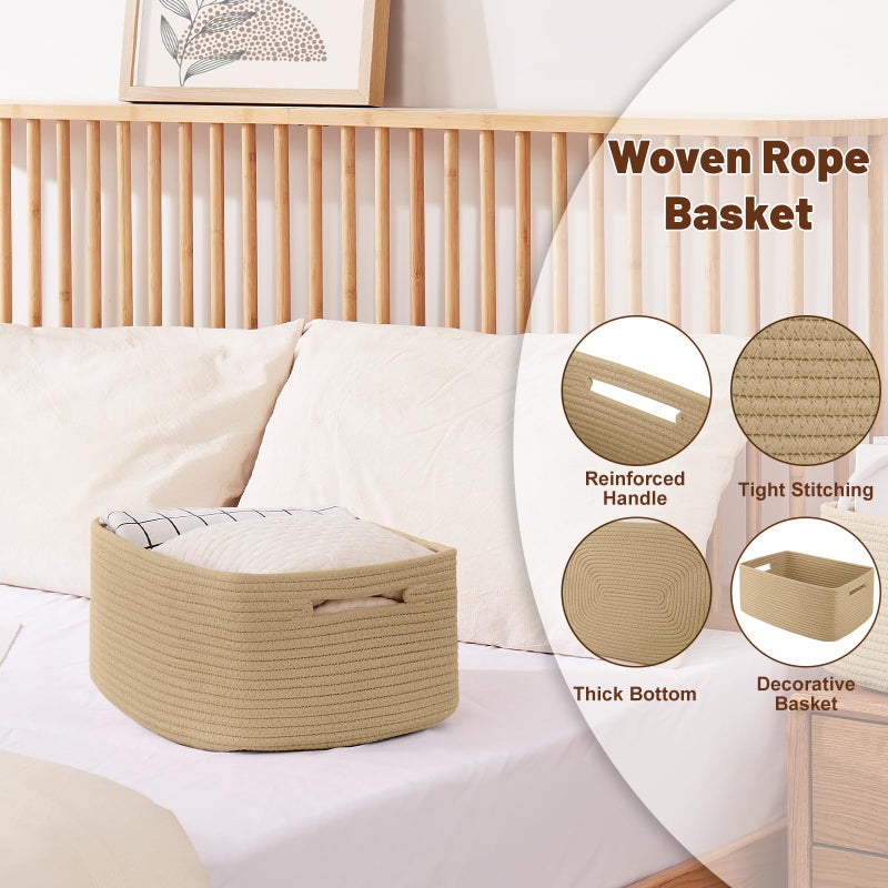 OIAHOMY Storage Basket for Shelves, Closet Cube Storage Bins Baskets for Clothes Blanket Towels, Baby Nursery, Toy Baskets Box, Woven Rope Basket, 15.75*11.81*7.09 ININ, 2 Packs Jute Yellow - Image 3