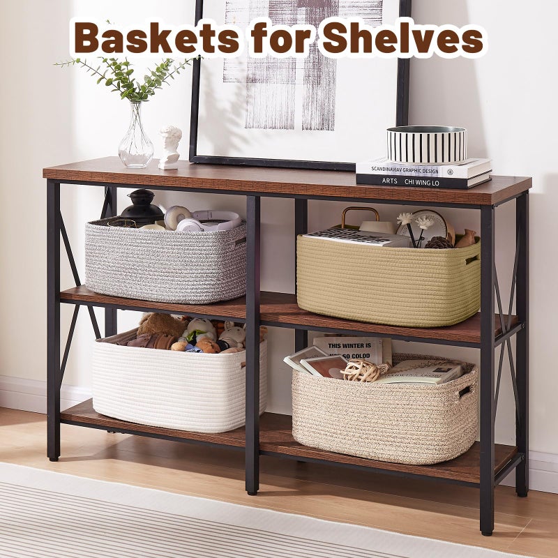 OIAHOMY Storage Basket for Shelves, Closet Cube Storage Bins Baskets for Clothes Blanket Towels, Baby Nursery, Toy Baskets Box, Woven Rope Basket, 15.75*11.81*7.09 ININ, 2 Packs Jute Yellow - Image 5