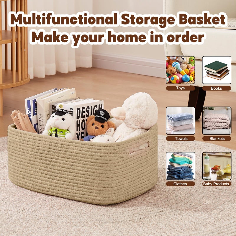 OIAHOMY Storage Basket for Shelves, Closet Cube Storage Bins Baskets for Clothes Blanket Towels, Baby Nursery, Toy Baskets Box, Woven Rope Basket, 15.75*11.81*7.09 ININ, 2 Packs Jute Yellow - Image 4