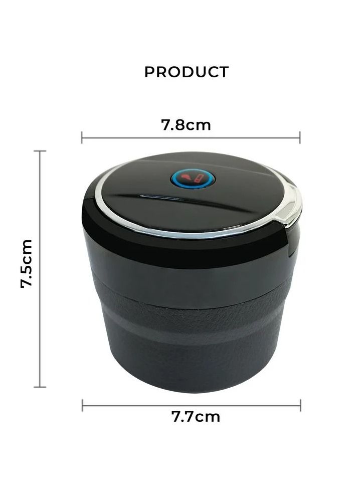Car Ashtray with LED Light, Flame Retardant and High Temperature Resistant, Portable Ashtray with Lid for Car Cup Holder, Removable Design, ABS Base, Smoke Extinguishing Slot, 7.8x7.7x7.5cm – Black - Image 2