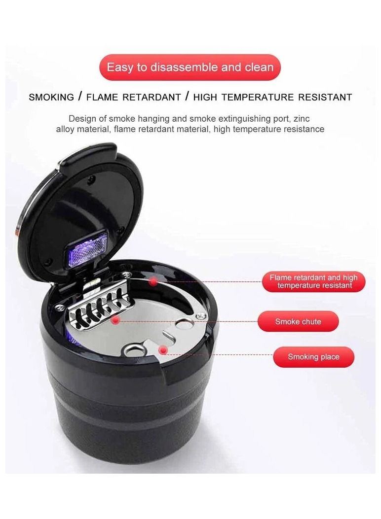 Car Ashtray with LED Light, Flame Retardant and High Temperature Resistant, Portable Ashtray with Lid for Car Cup Holder, Removable Design, ABS Base, Smoke Extinguishing Slot, 7.8x7.7x7.5cm – Black - Image 4