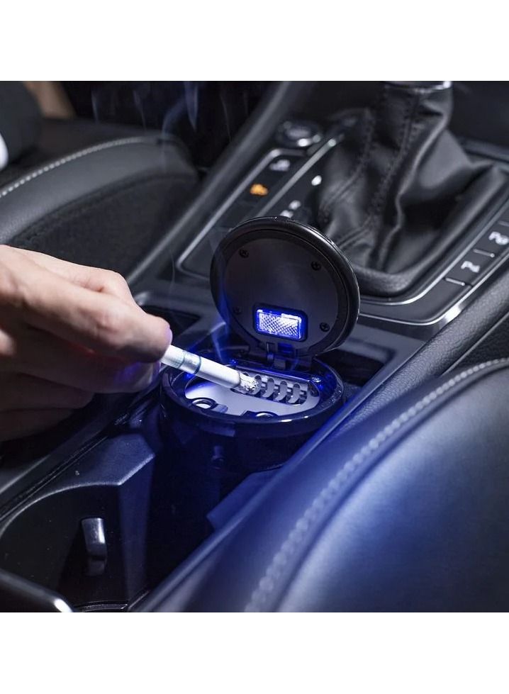 Car Ashtray with LED Light, Flame Retardant and High Temperature Resistant, Portable Ashtray with Lid for Car Cup Holder, Removable Design, ABS Base, Smoke Extinguishing Slot, 7.8x7.7x7.5cm – Black - Image 5