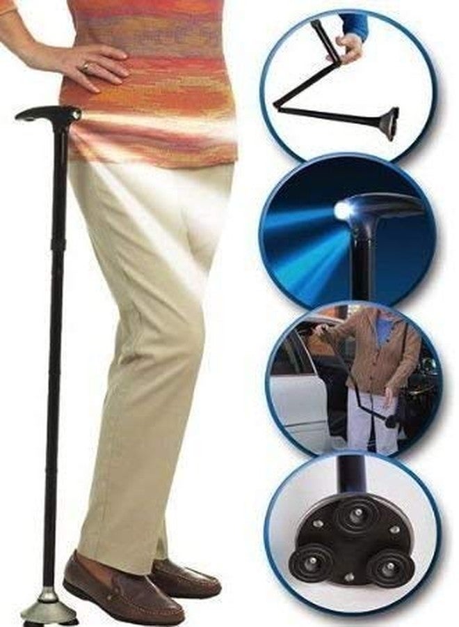 Crownish walking stick Trusty Cane LED Folding Walking four Head Pivot Base Adjustable As Seen On TV - Image 3
