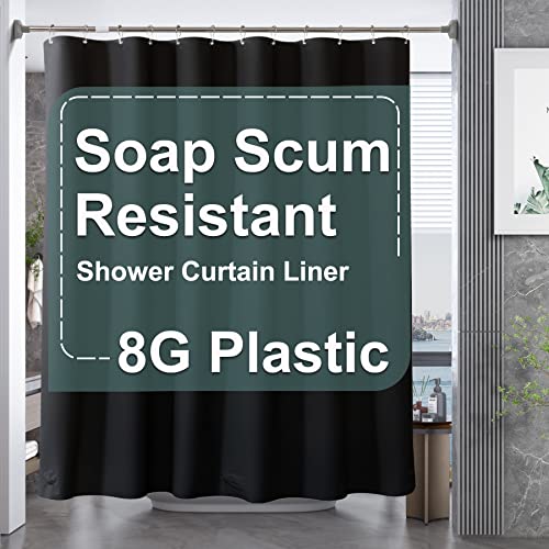 AmazerBath Plastic Shower Curtain Liner 72 x Inches EVA 8G Heavy Duty Black Waterproof Weighted Thick Bathroom with 3 Clear Weights and 12 Rustproof Grommet Holes