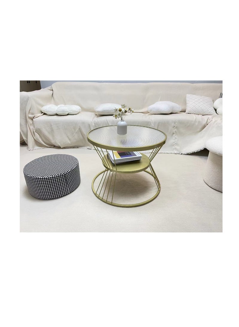 Generic Glass Coffee Table, Small Central Desk for Living Room, Round End Table with Storage Shelf for Home Sofa, Creative Design Glass Tea Table for Garden,Glass Nightstand Table for Bedroom Bedside (Golden)  - Image 2
