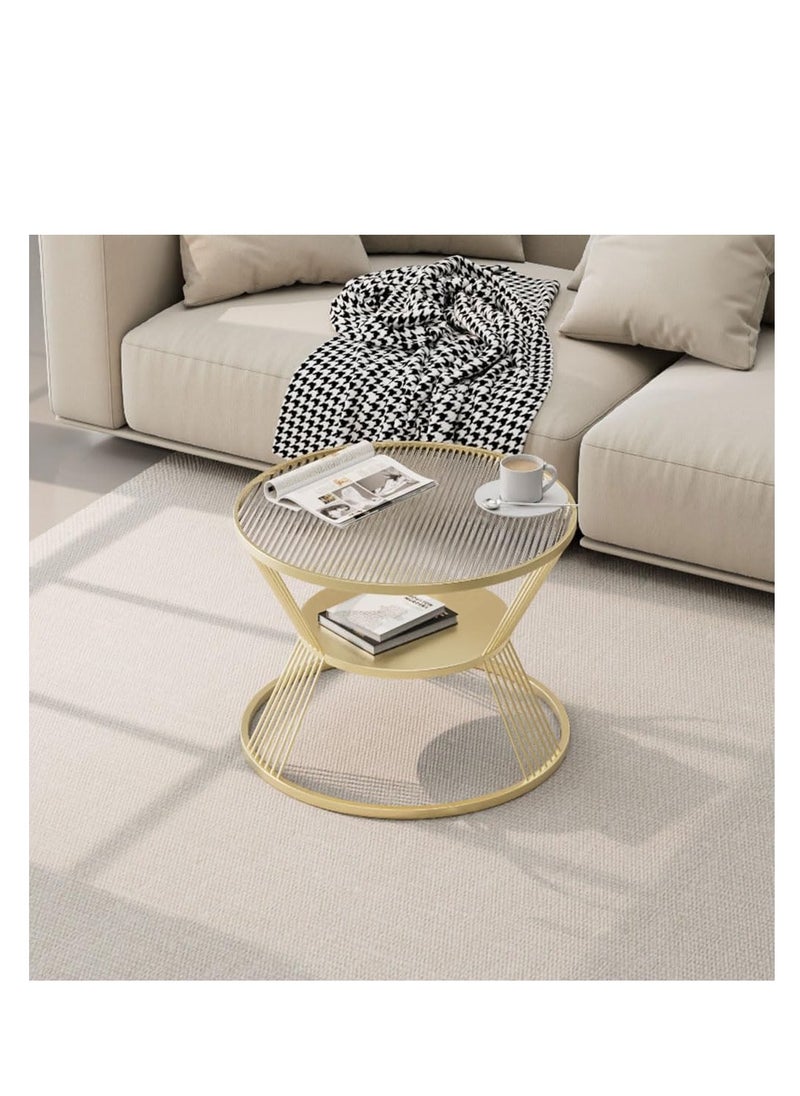 Generic Glass Coffee Table, Small Central Desk for Living Room, Round End Table with Storage Shelf for Home Sofa, Creative Design Glass Tea Table for Garden,Glass Nightstand Table for Bedroom Bedside (Golden)  - Image 3