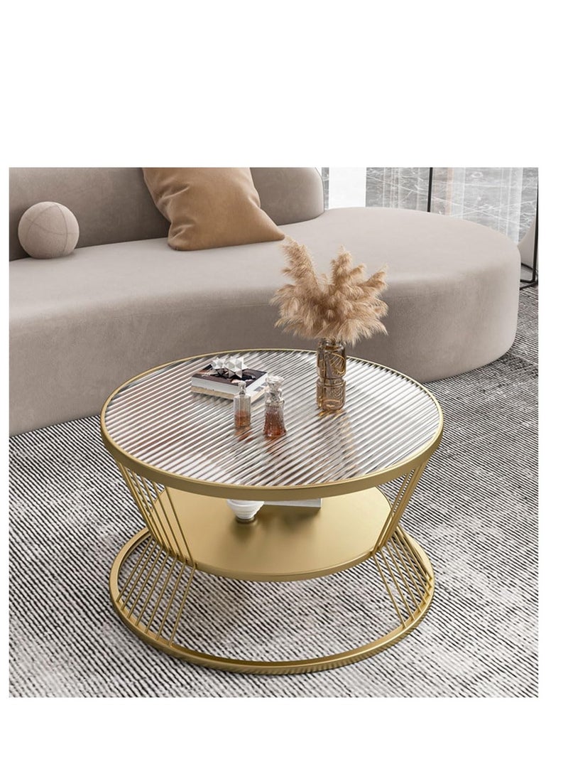 Generic Glass Coffee Table, Small Central Desk for Living Room, Round End Table with Storage Shelf for Home Sofa, Creative Design Glass Tea Table for Garden,Glass Nightstand Table for Bedroom Bedside (Golden)  - Image 5
