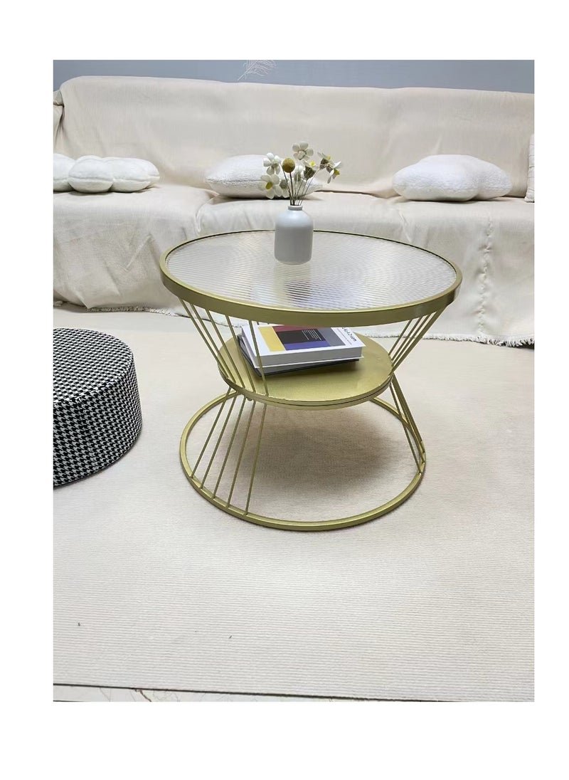 Generic Glass Coffee Table, Small Central Desk for Living Room, Round End Table with Storage Shelf for Home Sofa, Creative Design Glass Tea Table for Garden,Glass Nightstand Table for Bedroom Bedside (Golden)  - Image 1