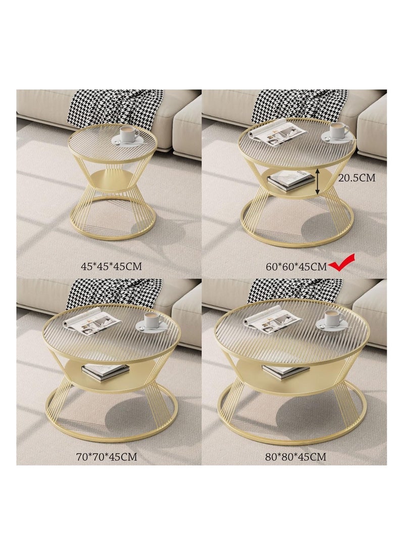 Generic Glass Coffee Table, Small Central Desk for Living Room, Round End Table with Storage Shelf for Home Sofa, Creative Design Glass Tea Table for Garden,Glass Nightstand Table for Bedroom Bedside (Golden)  - Image 4