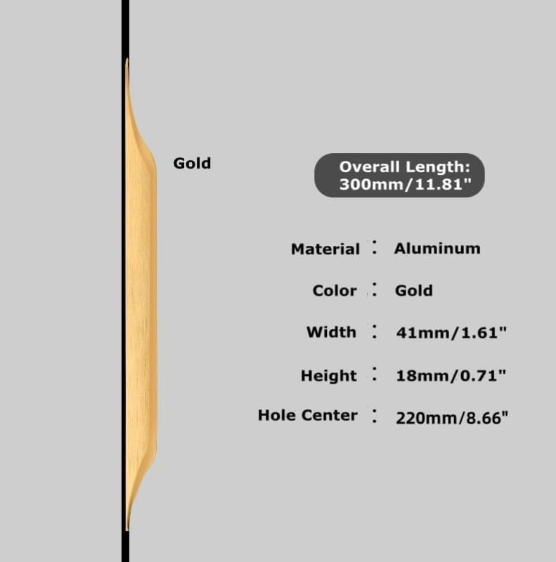 Shozafia 5 Pack Finger Pulls for Cabinets, Streamlined Long Concealed Handle for Home Kitchen Door Drawer Cabinet, Mount Finger Edge Tab Pull Golden Aluminum (Gold,300mm/11.81" Overall Length) - Image 2