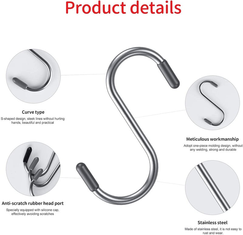 HEXONIQ HEXONIQ Heavy Duty Stainless Steel Hooks for Hanging Clothes Utility S Shaped Hooks for Hanging Pots Pans Hanger for Home Kitchen Wardrobe Work Shop Bathroom Garden Office Pack of 8  - Image 3