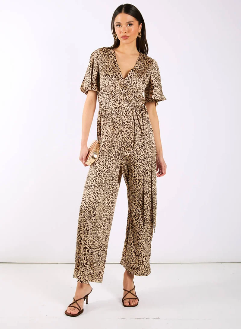 Leopard Printed Satin Jumpsuit