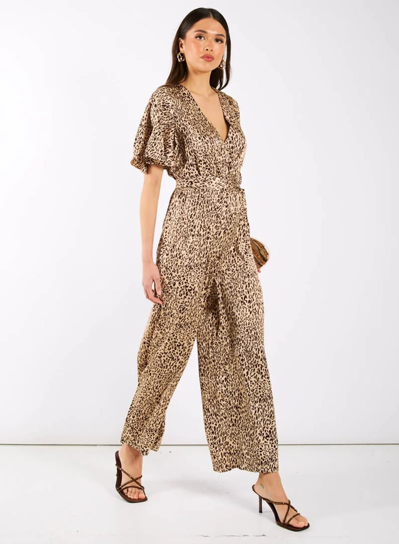 Needs No Label Leopard Printed Satin Jumpsuit