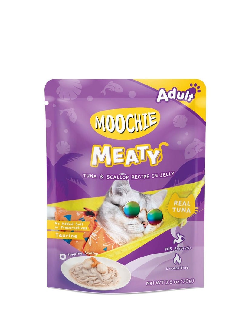 MOOCHIE Moochie Cat Food  Tuna & Scallop Recipe in Jelly Pouch 12 x 70g 