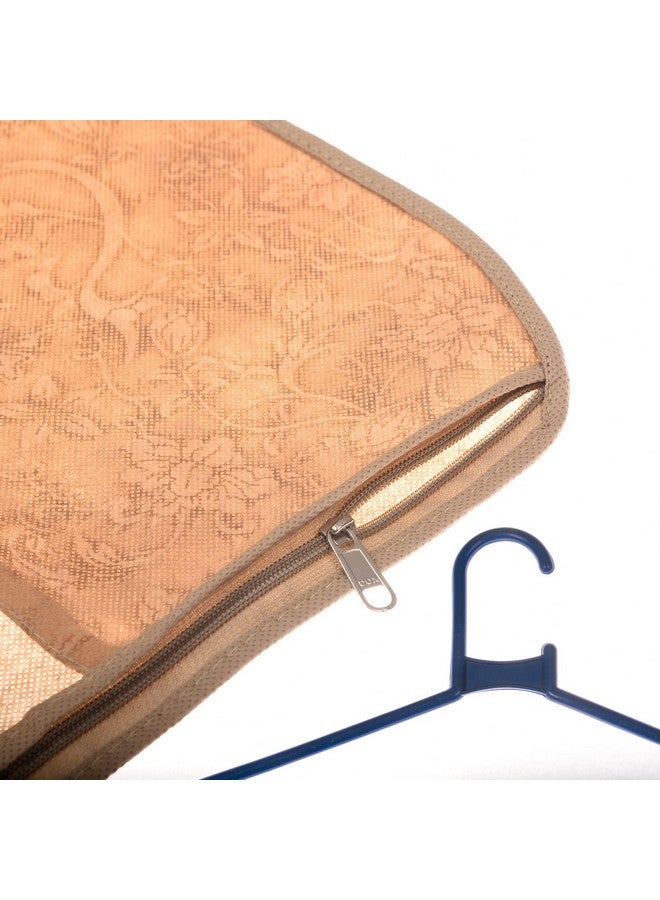 Kuber Industries Hanging Saree Cover for Clothes Storage|Non Woven Flower Pattern Wardrobe Organizer With Transparent Window|Pack of 12 (Cream) - Image 4