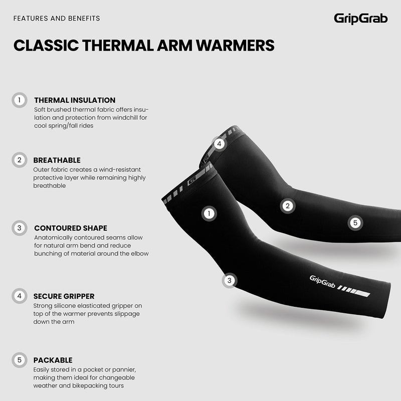 GripGrab Classic Thermal Cycling Arm Warmers Anti-Slip Warm Cycling Arm Sleeves Autumn Winter Fleece Biking Arm Warmer - Image 2