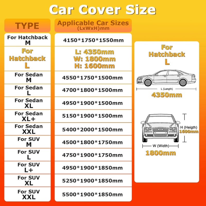 YSOAE Car Cover Waterproof, Hatchback/Sedan/SUV All Weather for Automobiles, Full Exterior Covers with Zipper Cotton, Outdoor Sun Snow Protection Universal (For Hatchback L) - Image 3