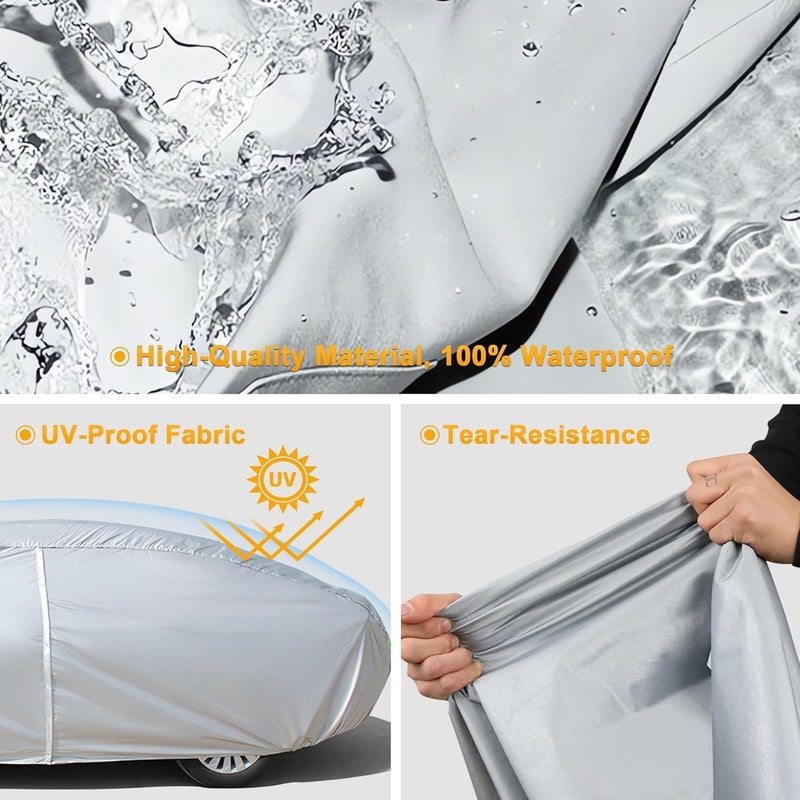 YSOAE Car Cover Waterproof, Hatchback/Sedan/SUV All Weather for Automobiles, Full Exterior Covers with Zipper Cotton, Outdoor Sun Snow Protection Universal (For Hatchback L) - Image 4