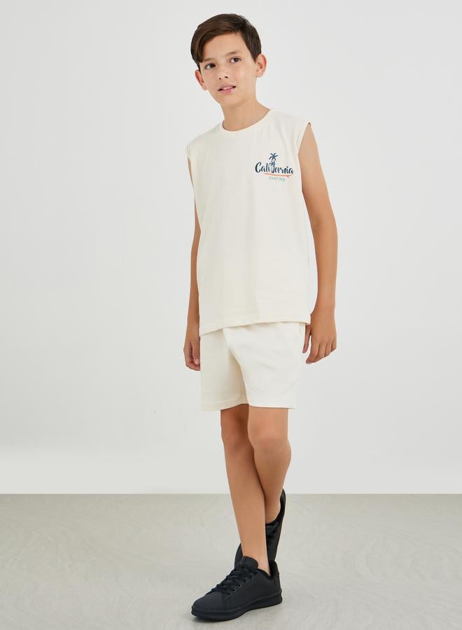 Styli Styli Boys Slogan Print Round Neck Tank and Drawstring Shorts Set  - Image 1