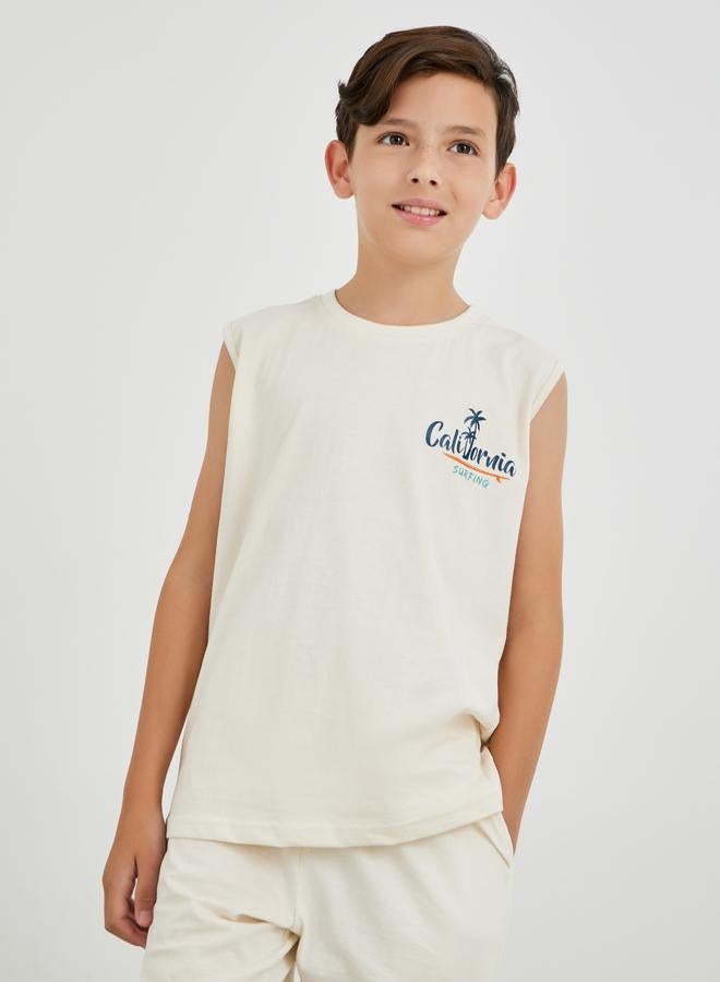 Styli Styli Boys Slogan Print Round Neck Tank and Drawstring Shorts Set  - Image 2