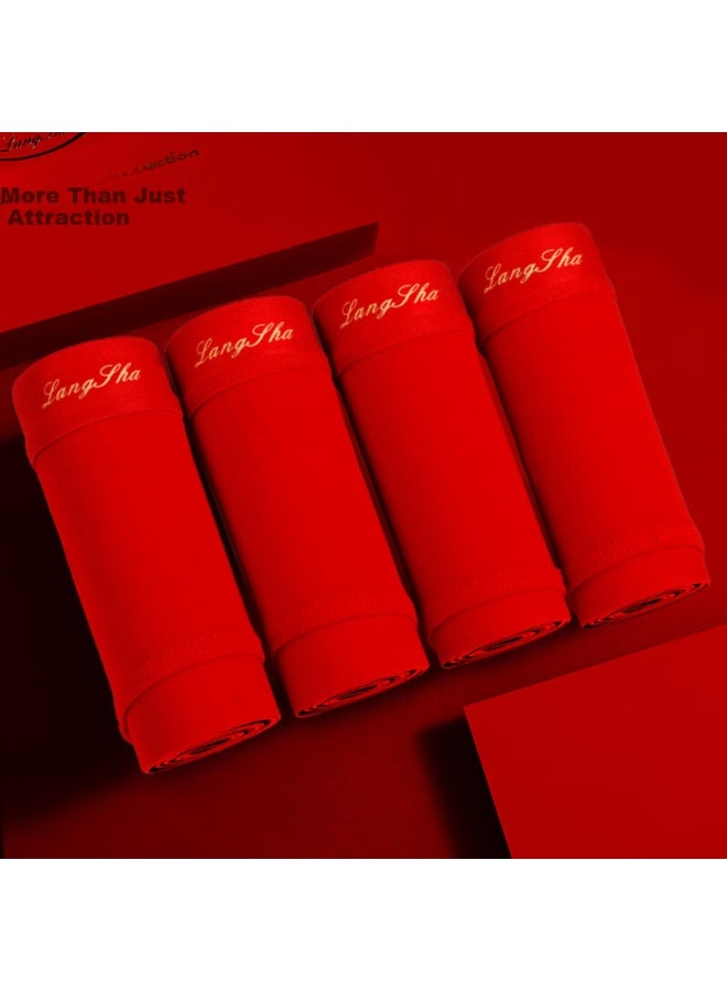 LANG SHA Langsha Year Of The Horse Red Cotton Men's Underwear Triangle Pants 10a Antibacterial Comfortable New Year Shorts Gift Box Of Four - Image 3