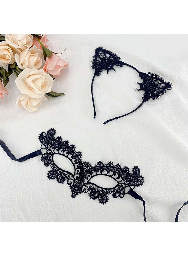 Happy D Cat Mask And Cat Ears Headband For Women Masquerade Masks Costume Catwoman Accessories Make Up Party Favors2PCS - Image 3